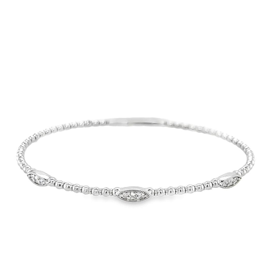 Lady's White 14 Karat Beaded Station Bangle Bracelet Length 6.75 9 = 0