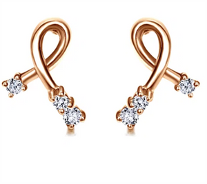 Lady's Rosé 14 Karat Ribbon Stud Earrings 6 = 0.05tw Round H/I SI2 Dia