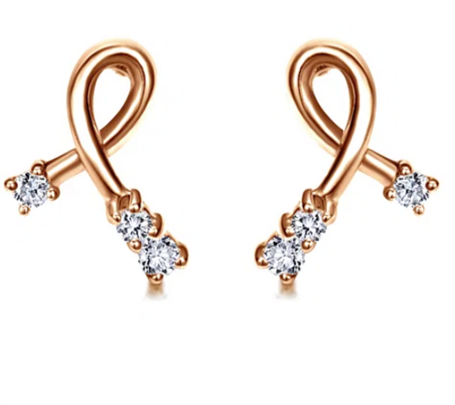 Lady's Rosé 14 Karat Ribbon Stud Earrings 6 = 0.05tw Round H/I SI2 Dia