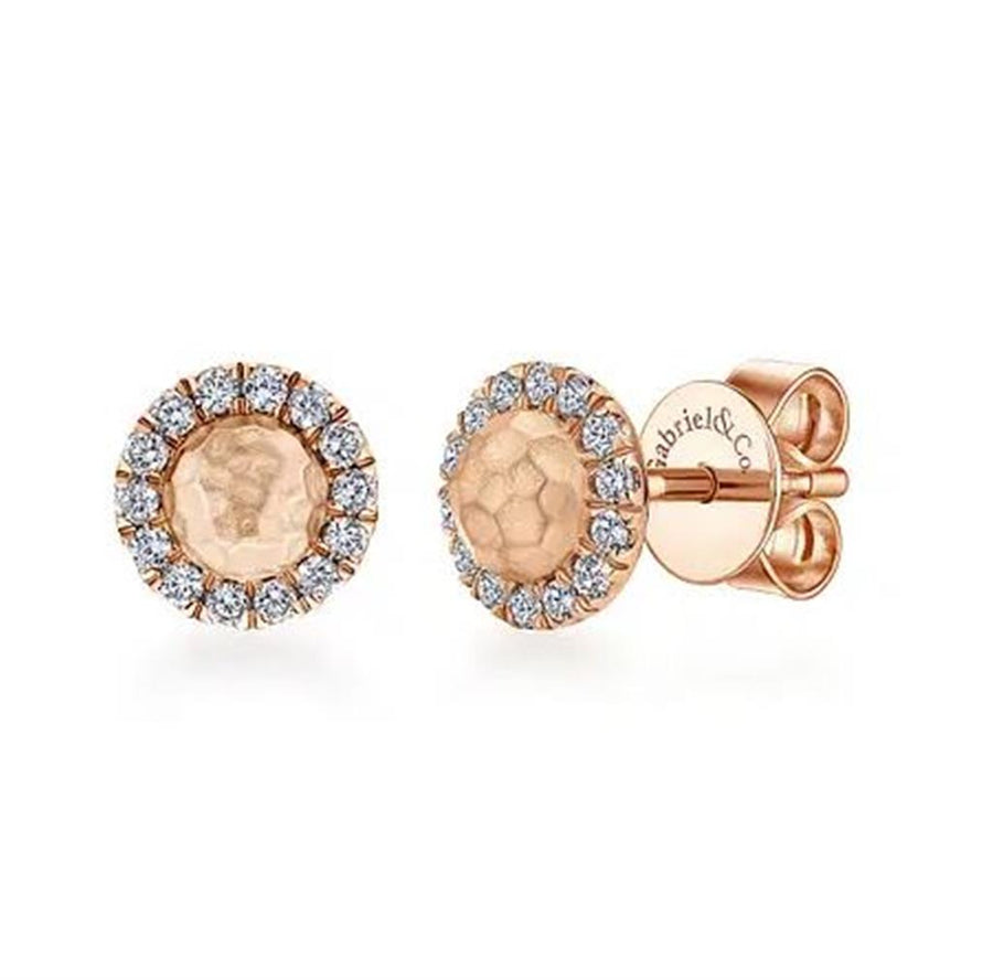 Lady's Rosé 14 Karat Hammered Hammered Halo Stud Earrings With 28 = 0.