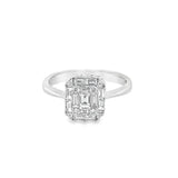 Lady's White 18 Karat Emerald Cluster Diamond Engagement Ring