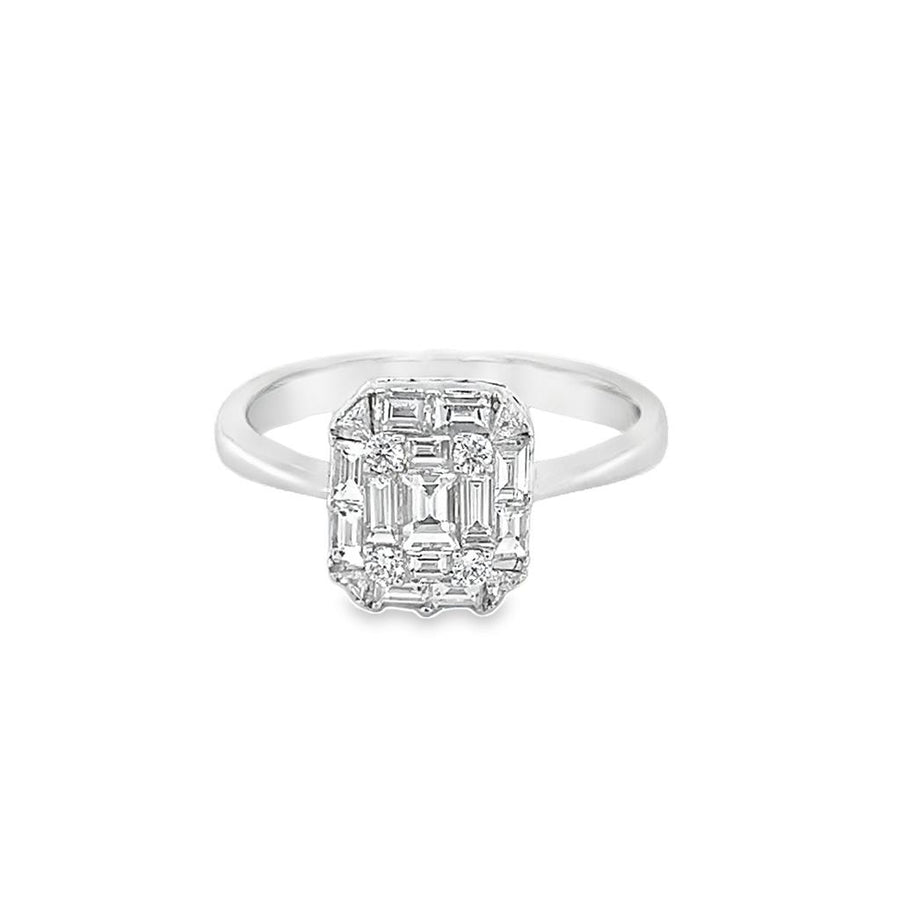 Lady's White 18 Karat Emerald Cluster Diamond Engagement Ring