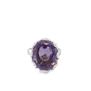 White 18 Karat Oval Amethyst Ring Estate Jewelry Size 6 With One 16.00X12.00mm Oval Amethyst Gram Weight: 6.82