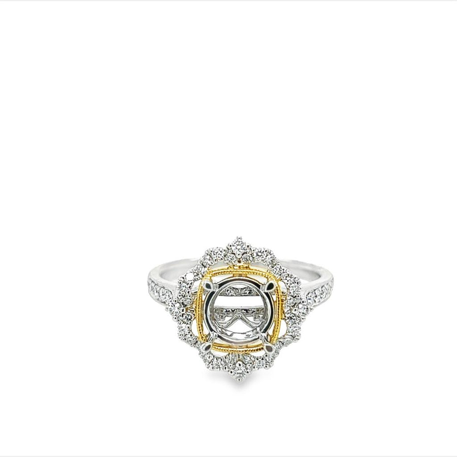 Lady's Two-Tone 18 Karat Rectangle Halo With Gold Trim Ring