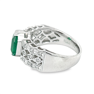 Estate Platinum Asscher Cut Emerald Diamond Ring