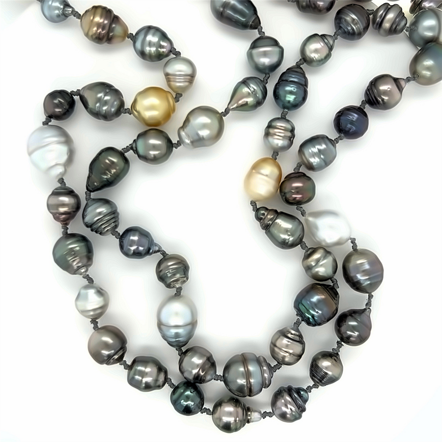 Estate Baroque Black Pearl Strand Necklace