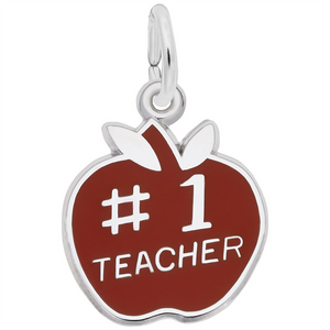 Rembrandt Charms Number One Teacher Apple Charm Sterling Silver