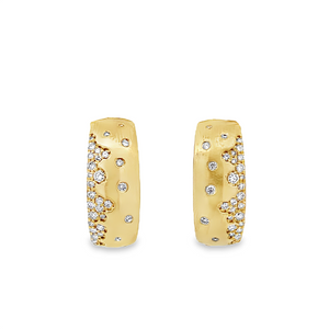 Yellow 14 Karat Matte' Stone Finished Diamond Hoop Earrings Estate Mem