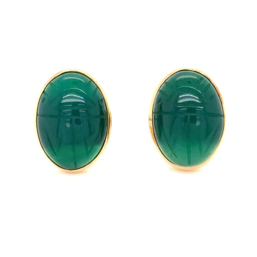 Yellow 14 Karat Bezel Scarrab Stud Earrings Estate Jewelry With 2 = 16