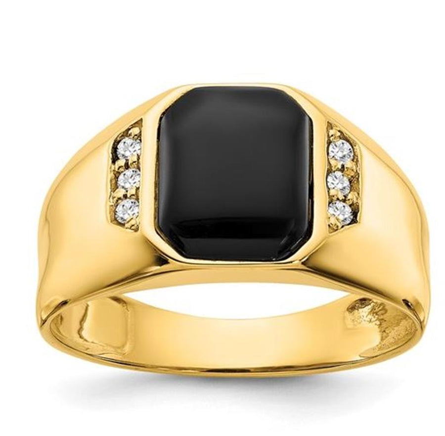 Gent's Yellow 14 Karat Onyx And Diamond Fashion Ring Size 5.5 With 6 =