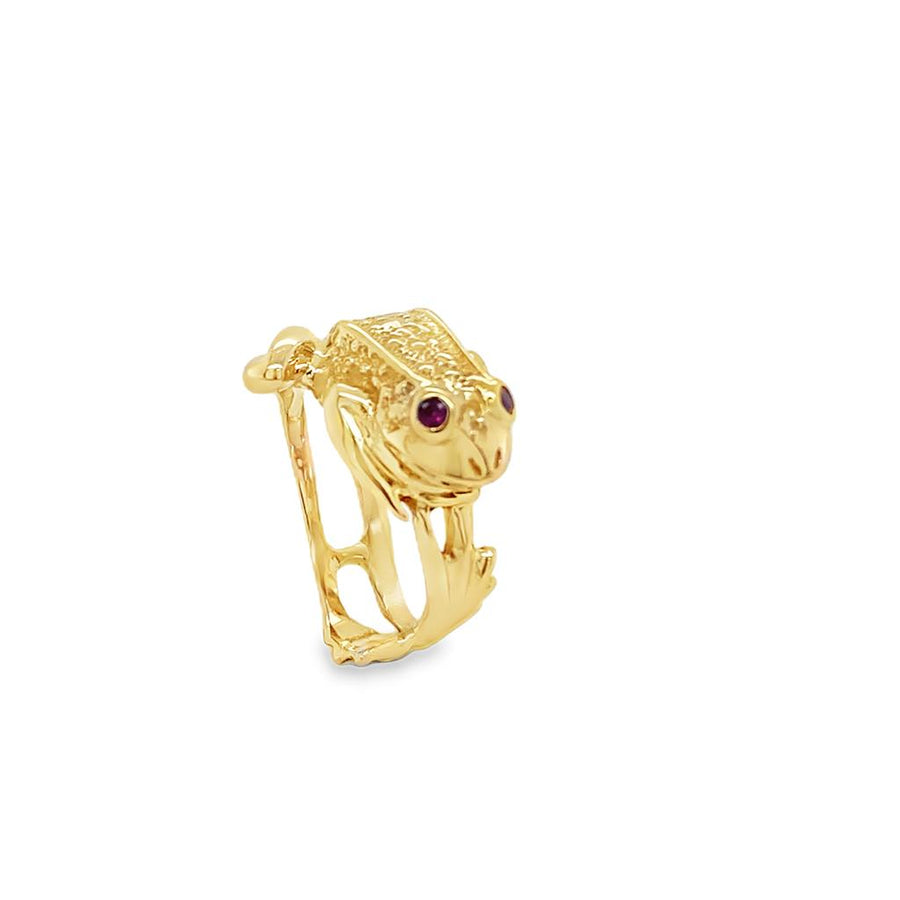 Yellow 14 Karat 19.88X14.89mm Toad With Ruby Eyes Estate Jewelry Size