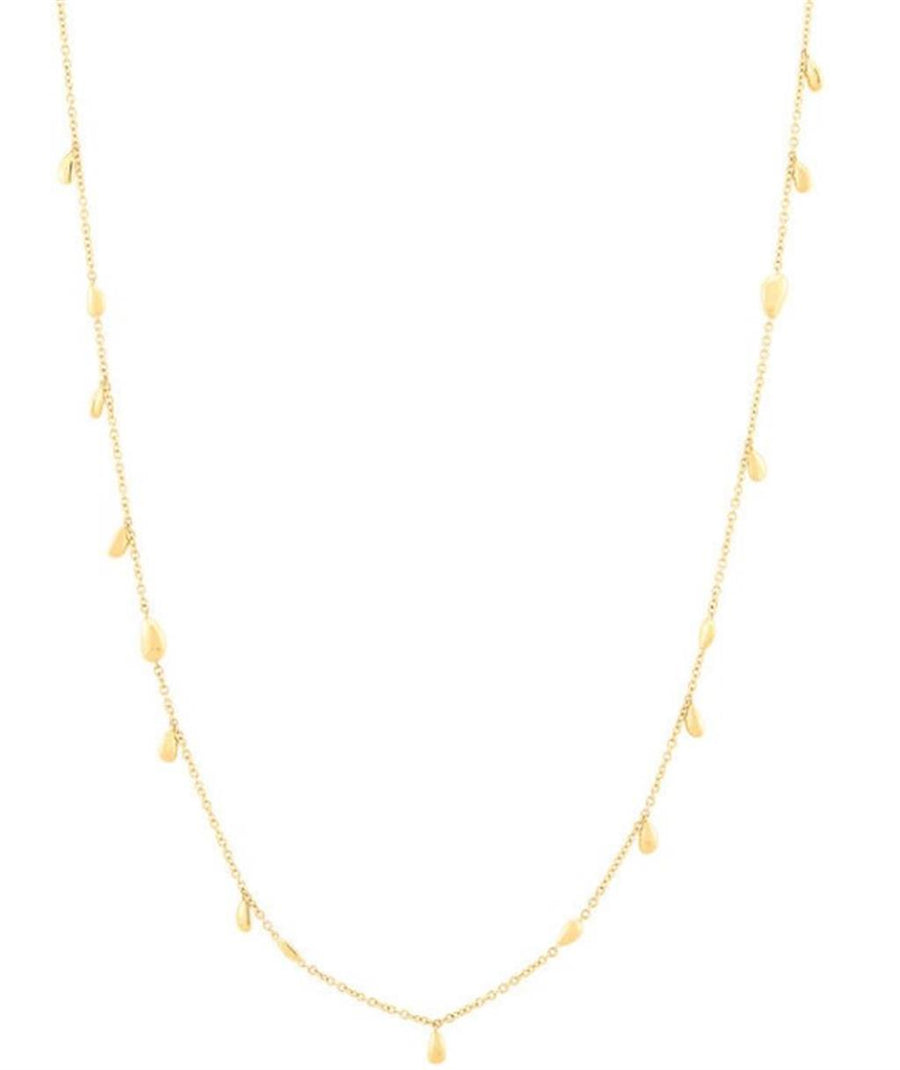 Yellow 14 Karat Multistrand Oval Bead Dangle Station Gold Necklaces Le