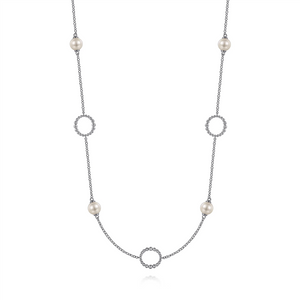 Gabriel & Co. Silver 925 Sterling Silver Pearl and Open Circle Station Necklace
