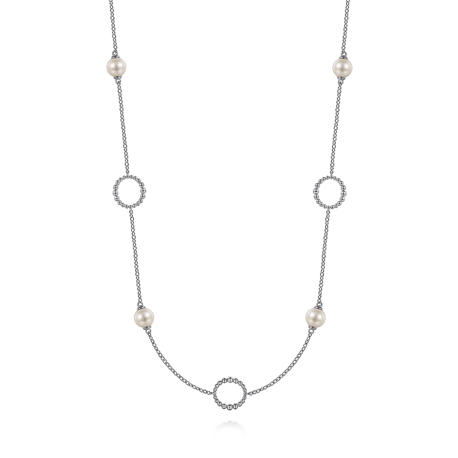 Gabriel & Co. Silver 925 Sterling Silver Pearl and Open Circle Station Necklace