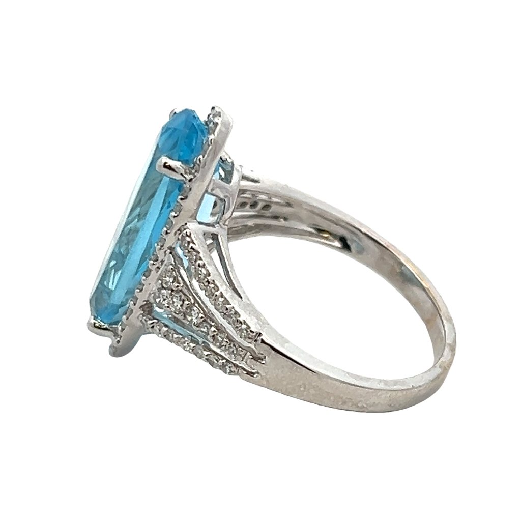 Estate Oval Blue Topaz Diamond Halo Ring