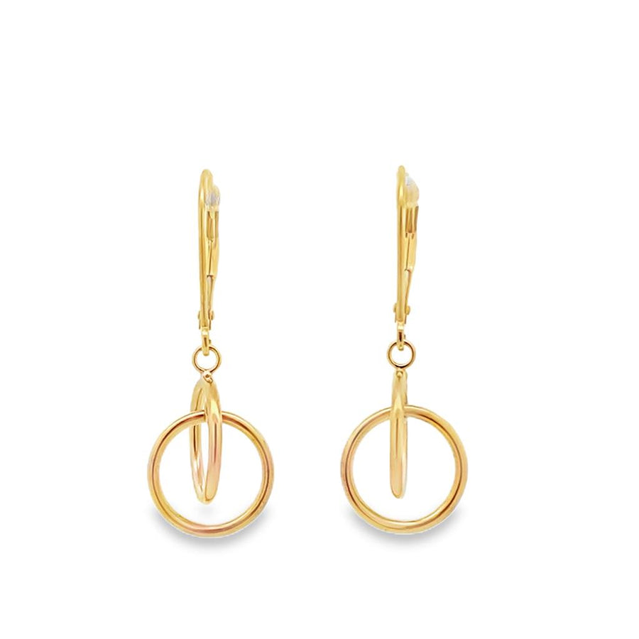 Yellow 14 Karat 11mm Interlocking Dangle Circle Earrings On Leverbacks
