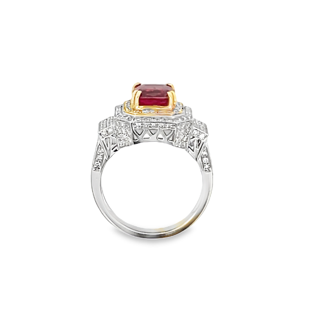 Unheated Cushion Ruby & Diamond Ring