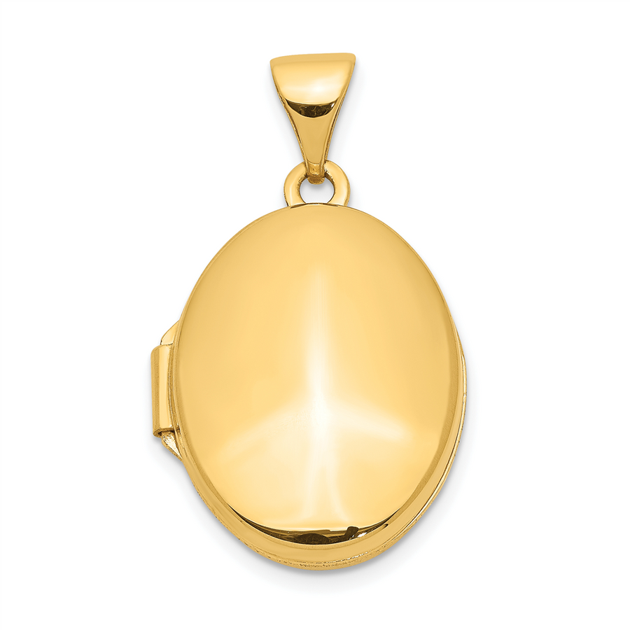 14 Karat Yellow Gold Plain Polished Oval Locket Pendant