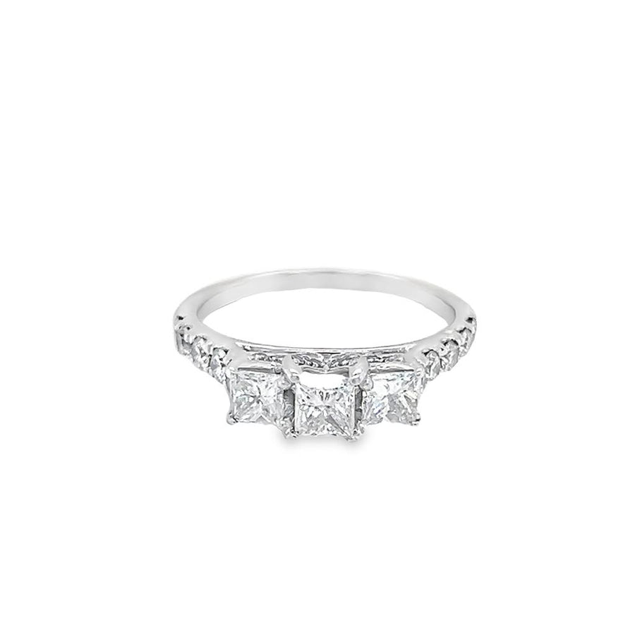 White 14 Karat 3 Stone Engagment Ring