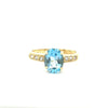 Estate Blue Topaz and Diamond Ring, 14KY, 2.7grams.
9x7 oval blue topaz, six 1.8mm czs.