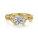 Lady's Yellow 14 Karat Milgrain Floral Design Semi Mount Ring Size 6.5