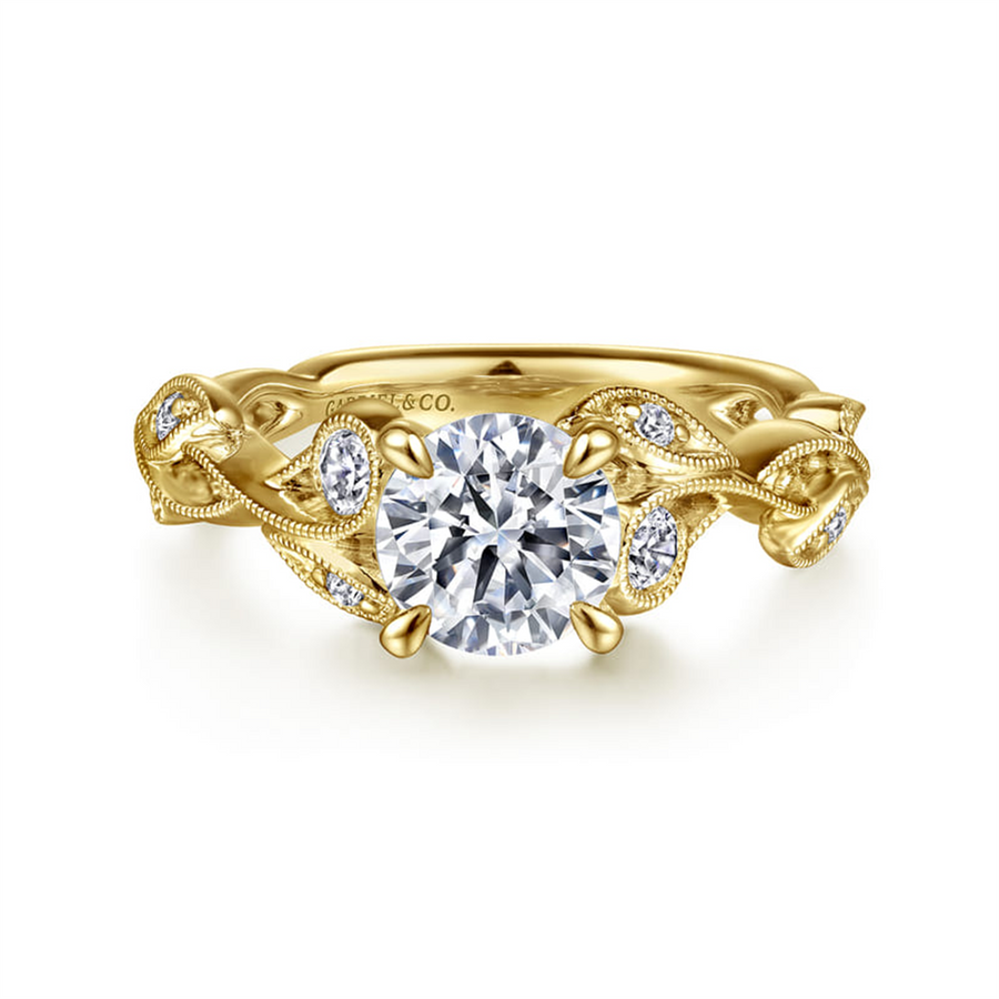 Lady's Yellow 14 Karat Milgrain Floral Design Semi Mount Ring Size 6.5