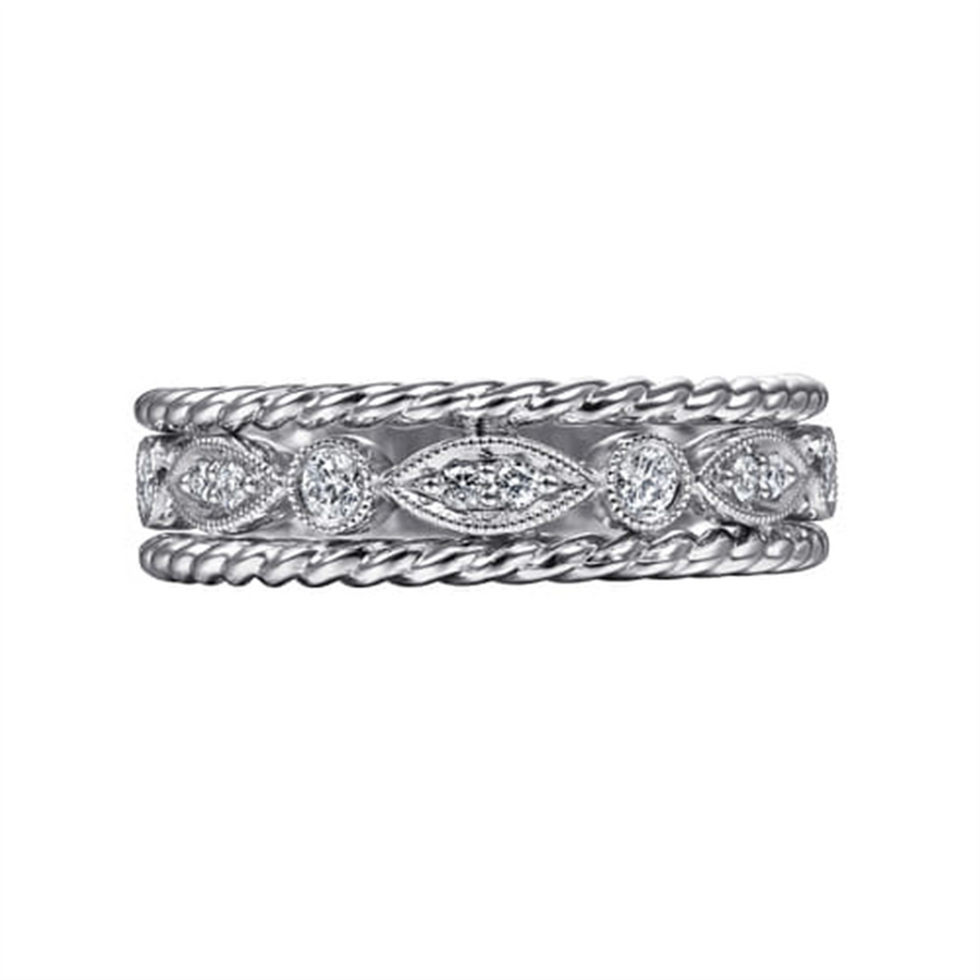 Lady's White 14 Karat Migrain/Twisted Rope Frame Marquise And Round St