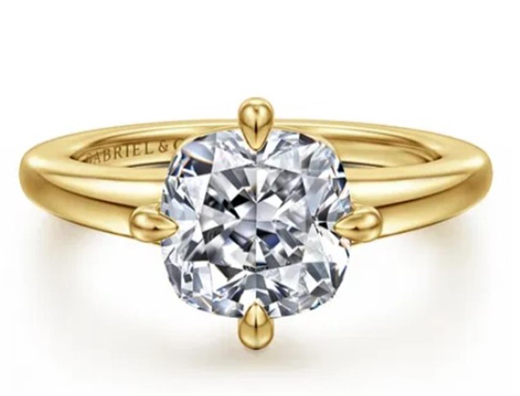 Yellow 14 Karat Compass Prong Solitaire Remount Size 6.5 Designer: Gab