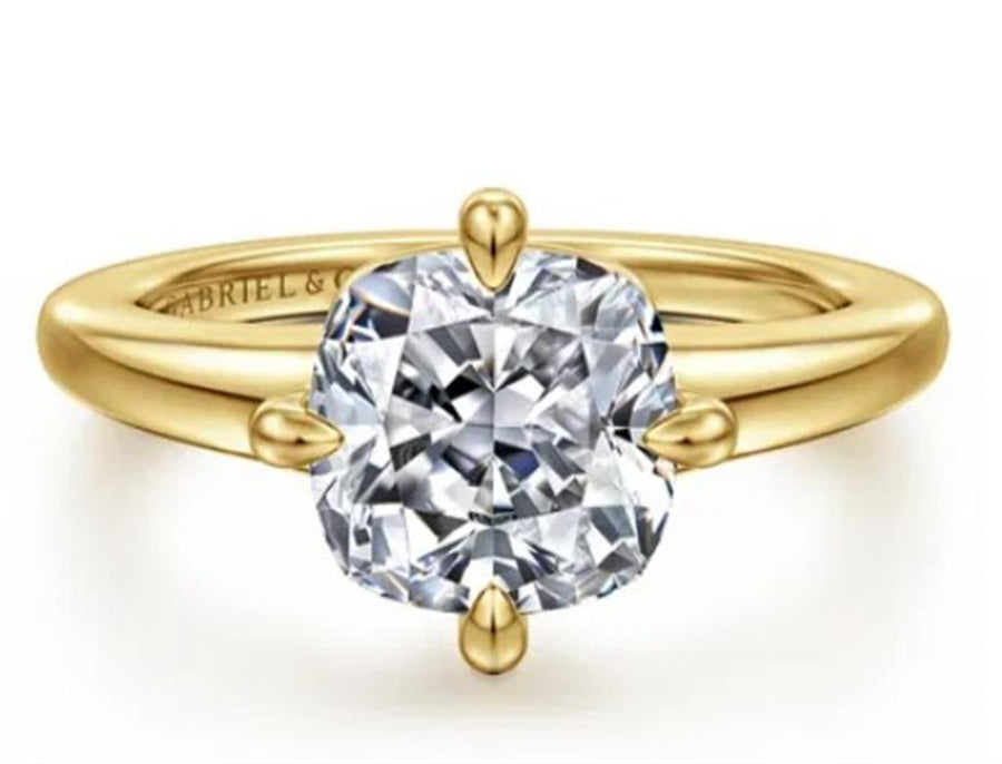 Yellow 14 Karat Compass Prong Solitaire Remount Size 6.5 Designer: Gab