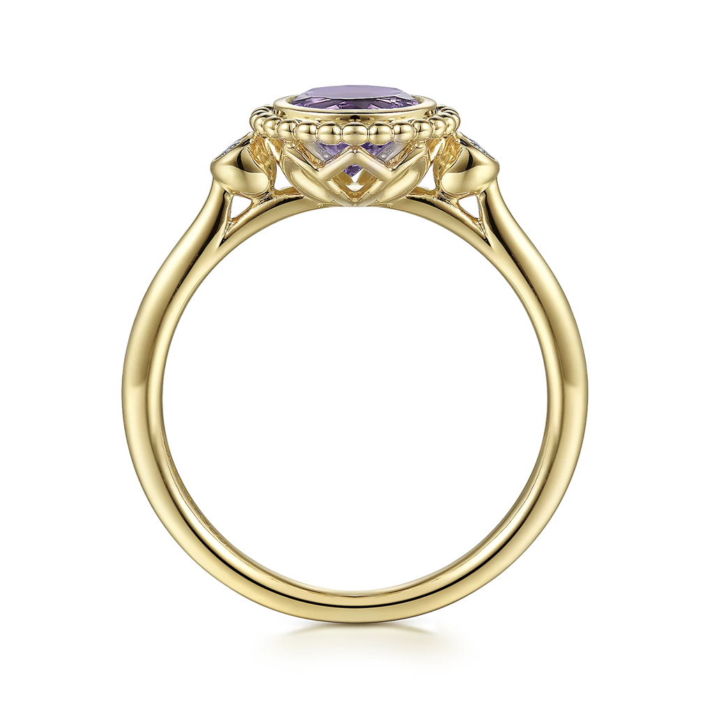 Gabriel & Co. Fashion 14K Yellow Gold Diamond And Amethyst Bujukan Ladies' Ring