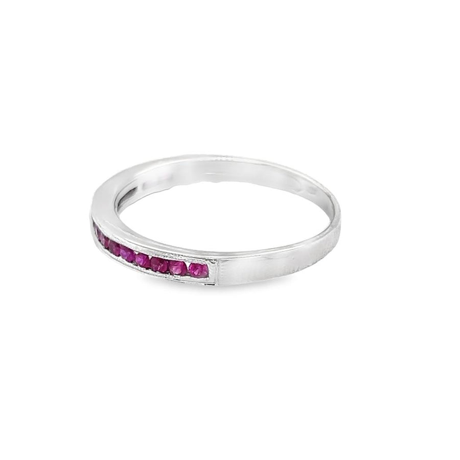 White 10 Karat 2.8mm Ruby Band Estate Jewelry with 17 Round Rubies