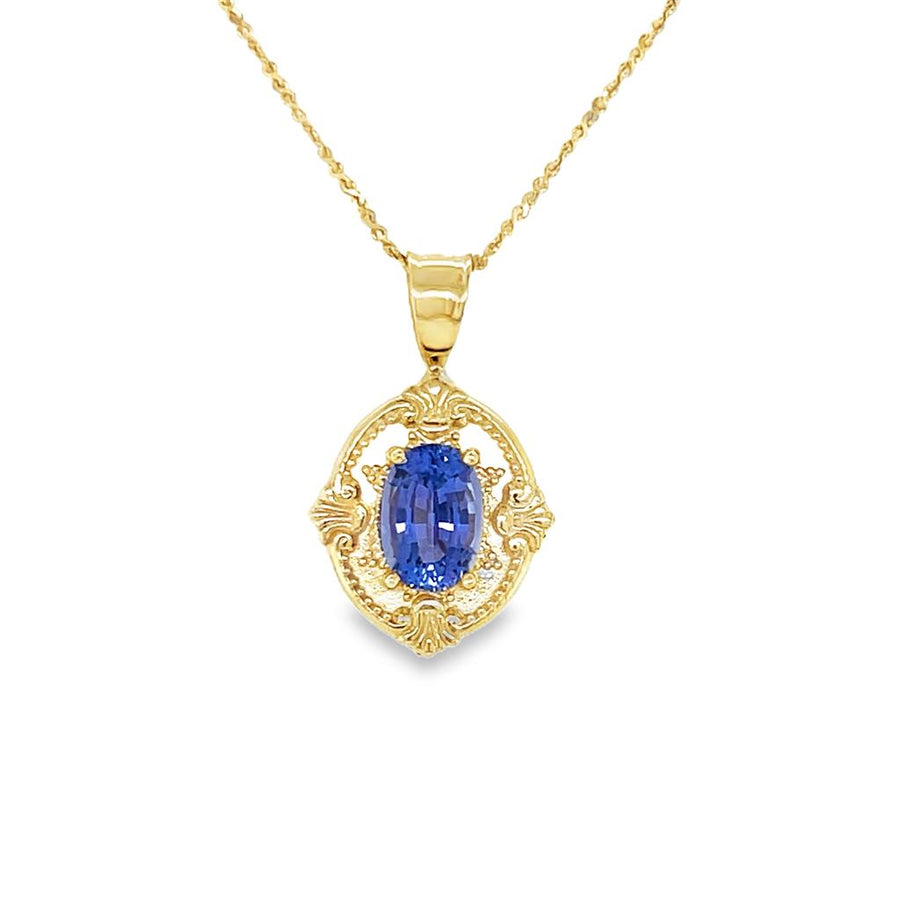 Estate Diamond Cut Antique Frame Oval Tanzanite Necklace