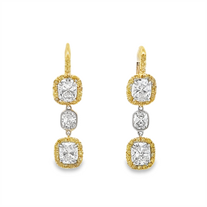 Estate Cushion Diamond Drop Earrings