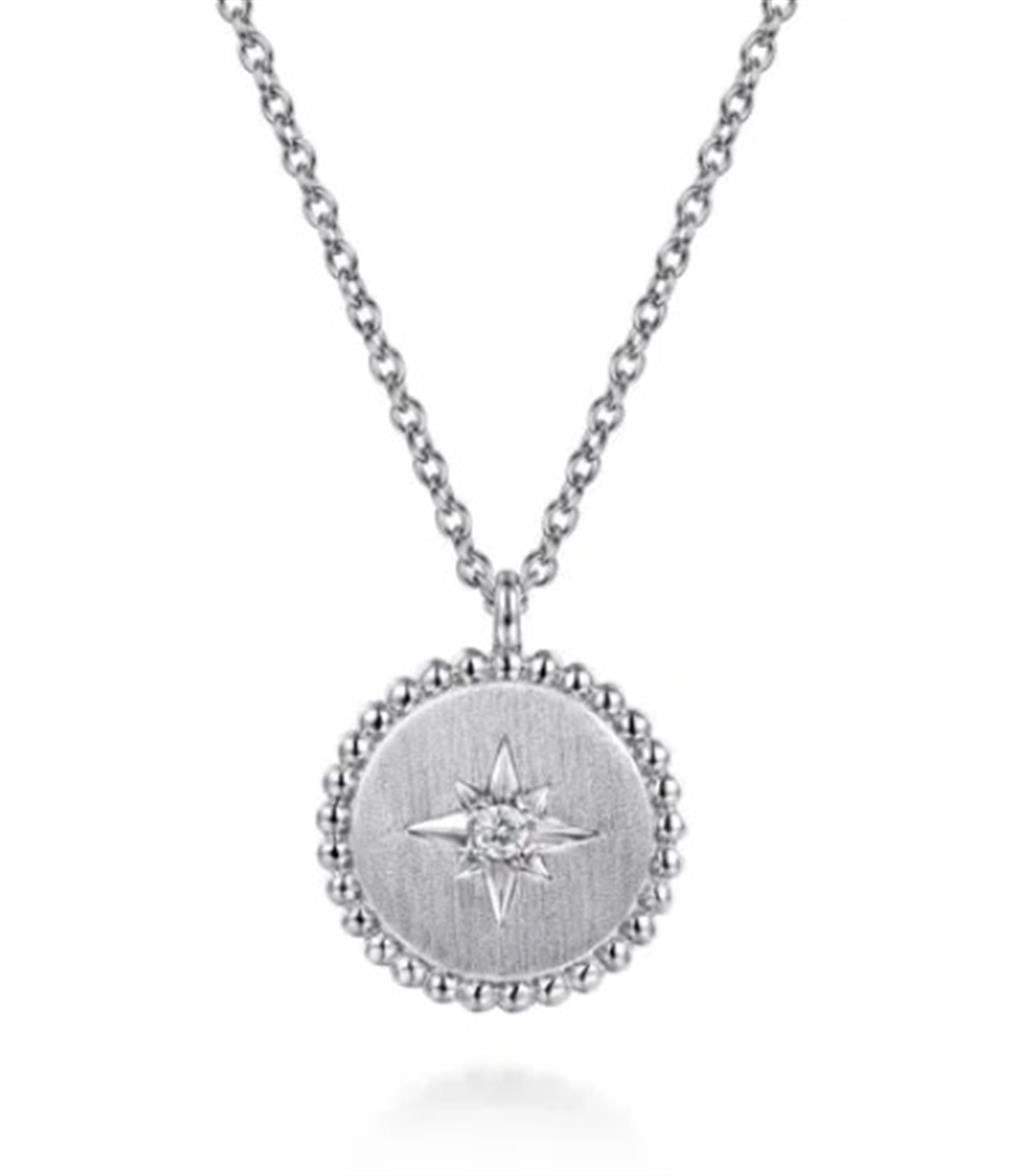Lady's Sterling Silver Diamond Bujukan Starburst Medallion Silver Neck