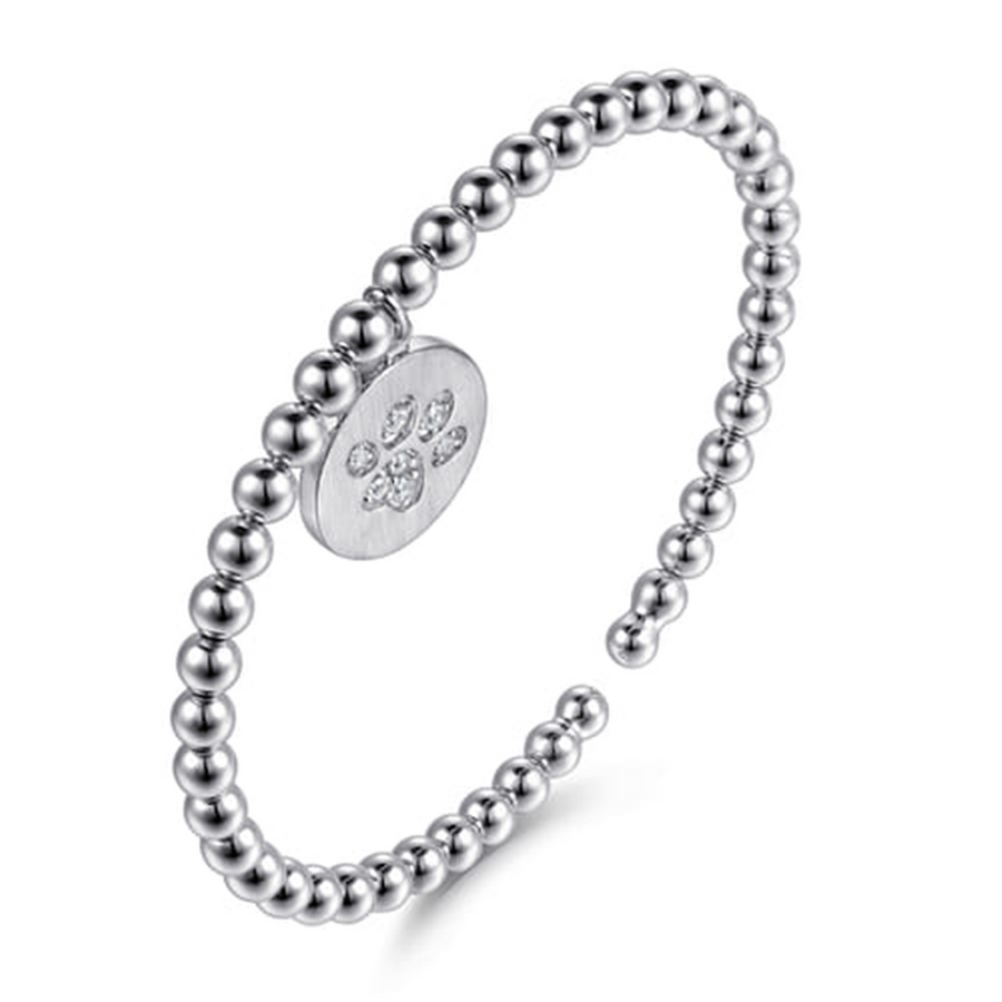 Sterling Silver Polished/Satin Bujukan Beaded Paw Charm Bangle Bracele