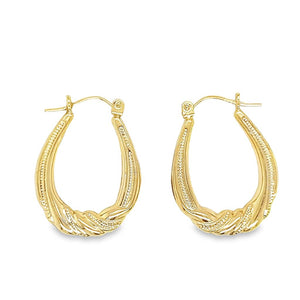 Yellow 14 Karat Milgrain Hollow Twisted Oval Hoops Estate Jewelry Gram Weight: 1.57