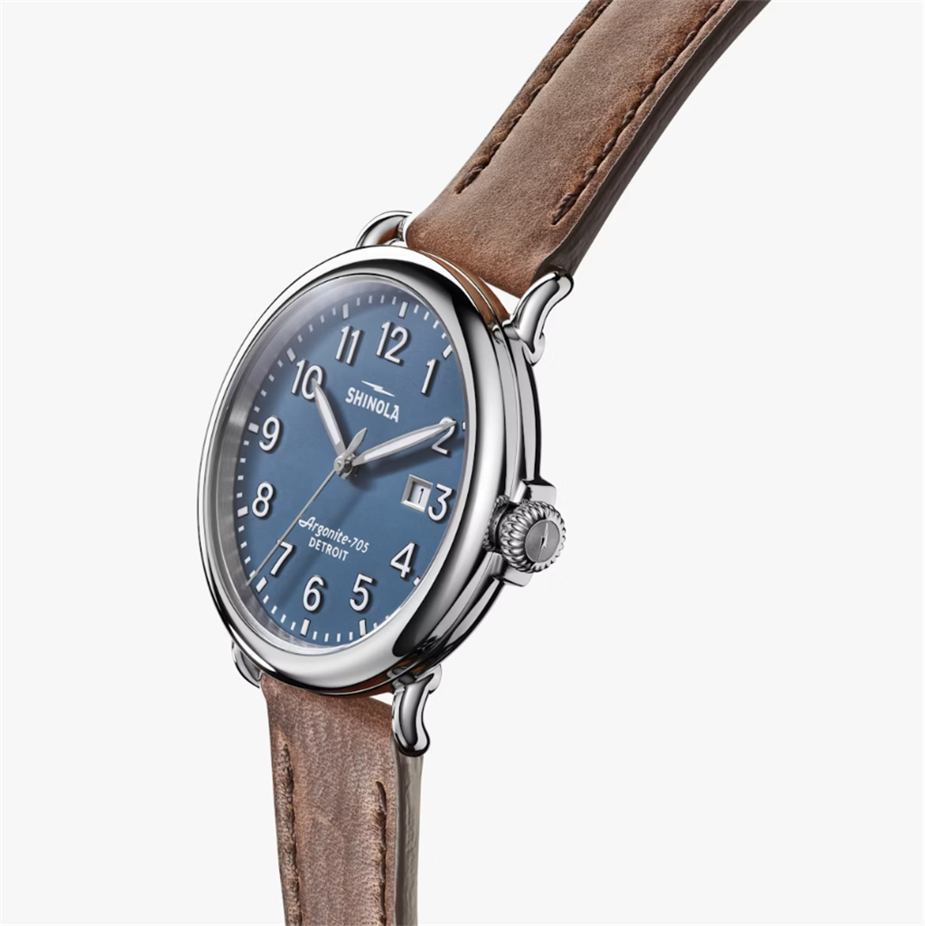 The Runwell Watch with Blue Face and British Tan Leather Strap