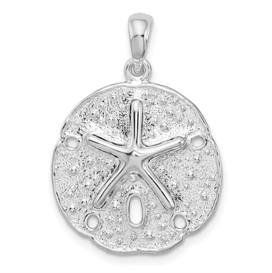 White Sterling Silver Polished/Textured Sand Dollar Pendant