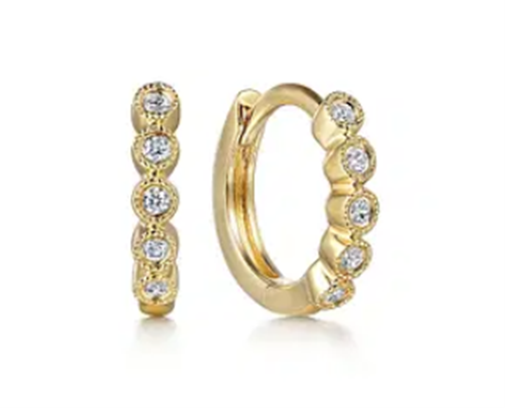 Gabriel & Co Bezel Set Diamond Huggie Hoop Earrings