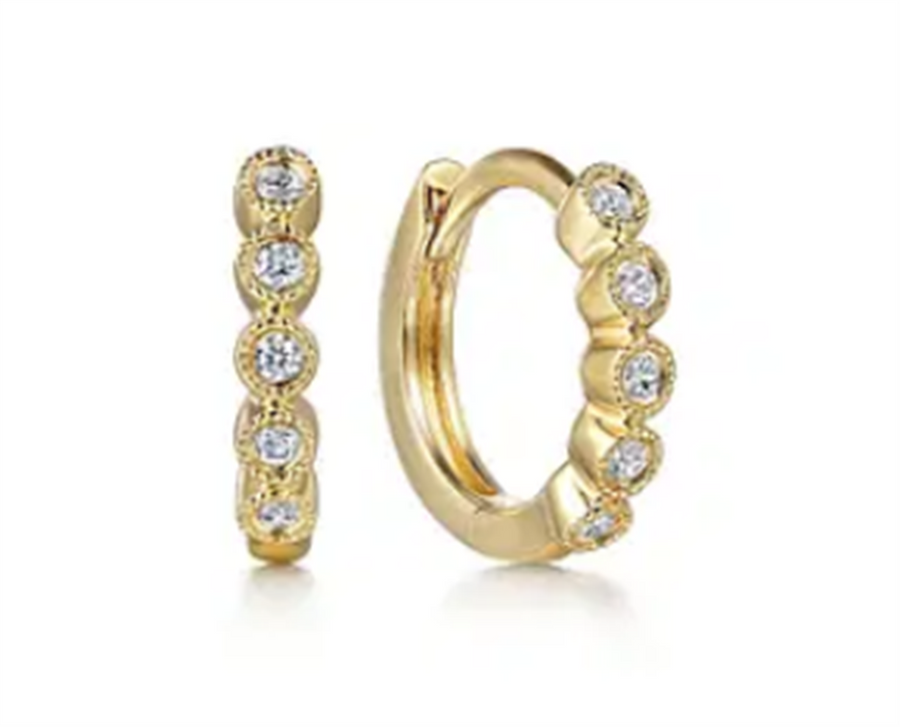 Gabriel & Co Bezel Set Diamond Huggie Hoop Earrings