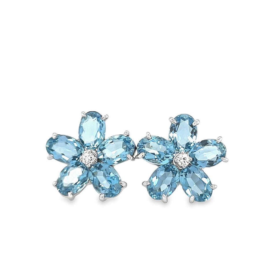 Estate Aquamarine and Diamond Floral Stud Earrings