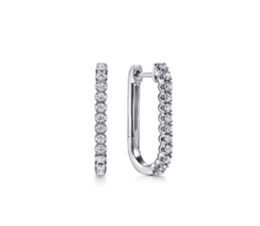 Lady's White 14 Karat Classic Elongated Oval Hoop Lusso Collection Ear