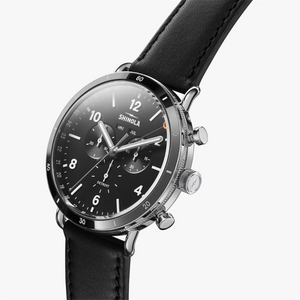 The Canfield Sport Watch with Black Face and Black Leather Strap