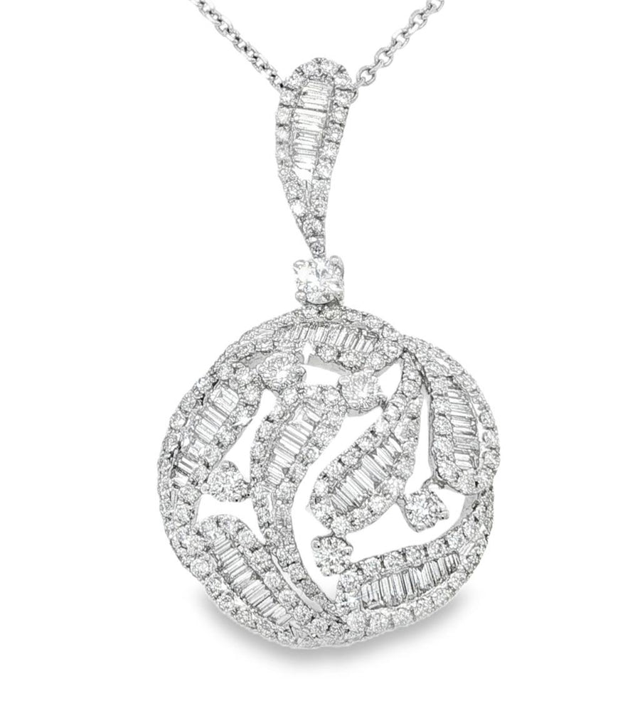 Lady's White 18 Karat Swirl Pendant Length 18 With 174=1.09Tw Round Di