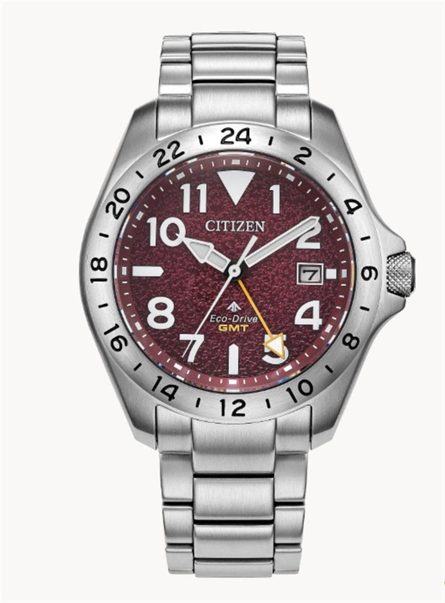 Men's Promaster Land GMT Stainless Steel 39.5mm Red Dial 200 Meter Wat