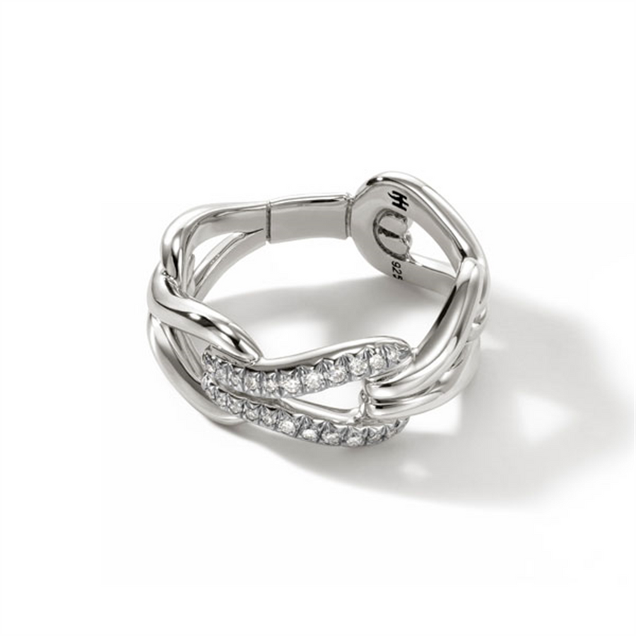 John Hardy Surf Sterling Silver Diamond Pave Link Ring