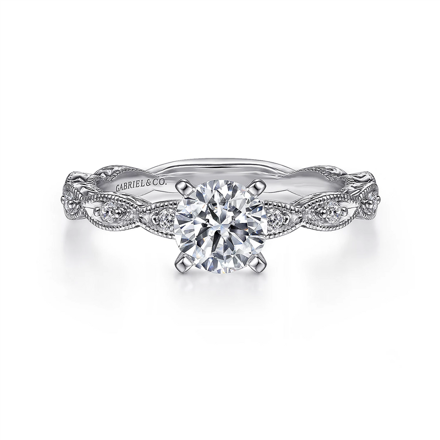 Gabriel & Co. Sadie - Vintage Inspired Diamond Scallop Round Engagement Ring Mounting