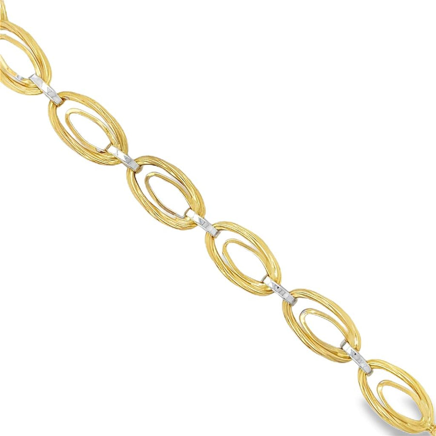 Two-Tone 14 Karat Double Oval Link Bracelet w/ Fancy Lobster Clasp Est