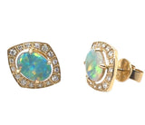 Lady's Yellow 14 Karat Marquise Halo Stud Earrings With 2 = 0.91Twt Ov