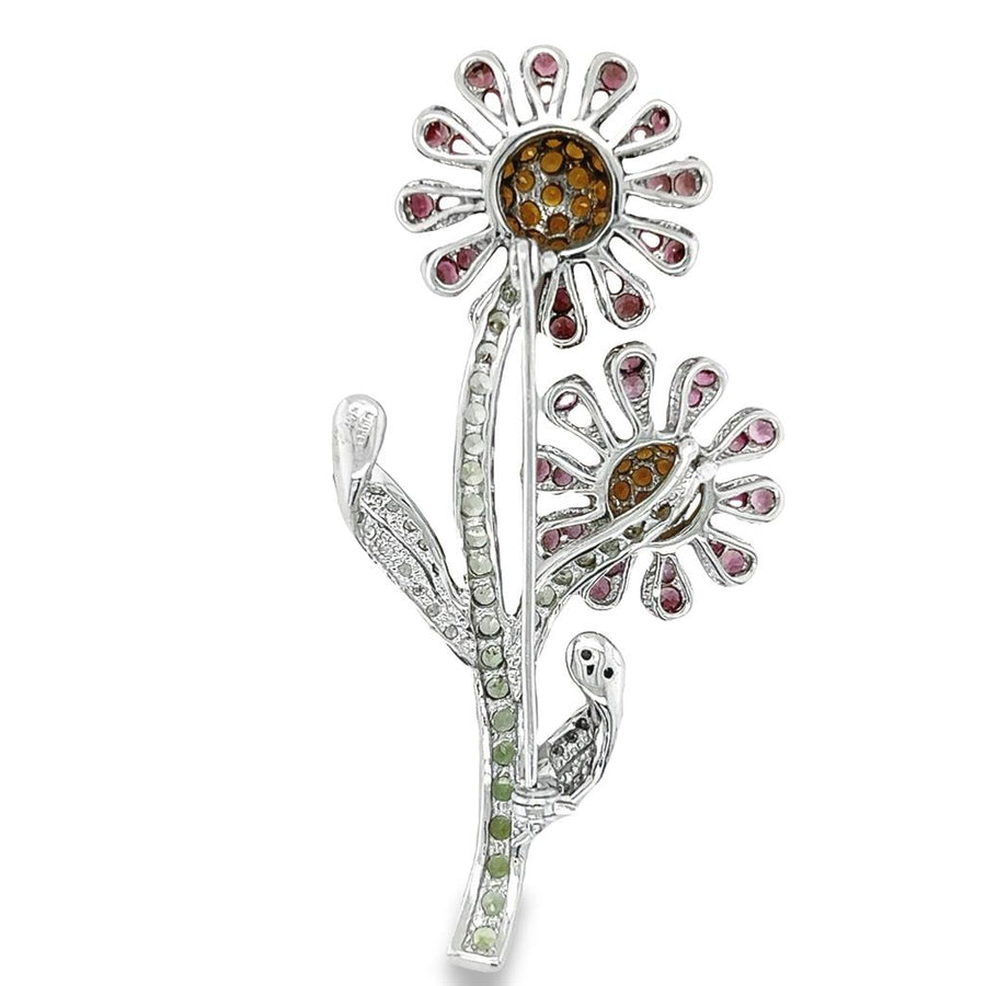 White 10 Karat Double Daisy Gemstone Brooch